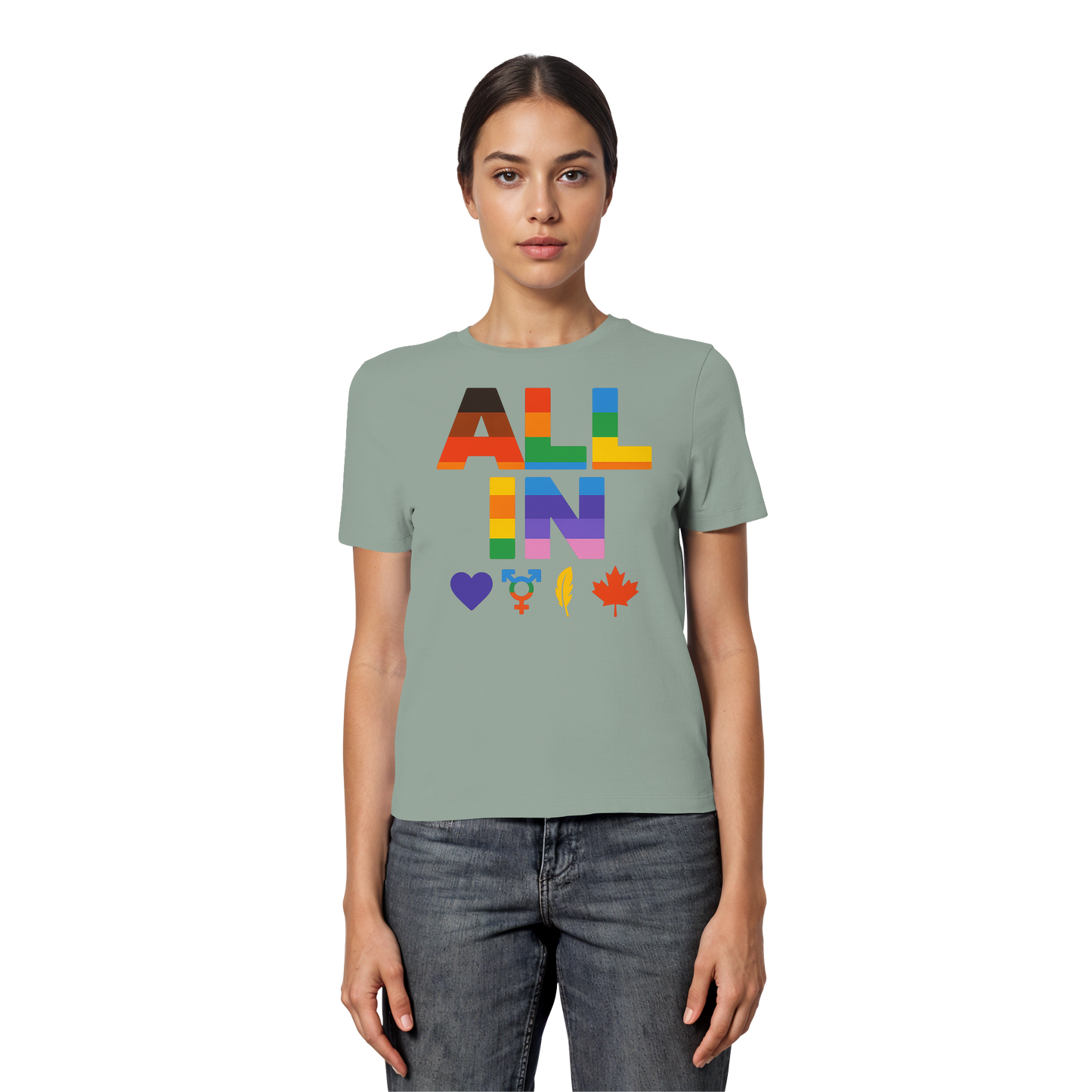 ALL IN Heart. Voice. Pride. - Feminine Fit Tee with Bold Heart