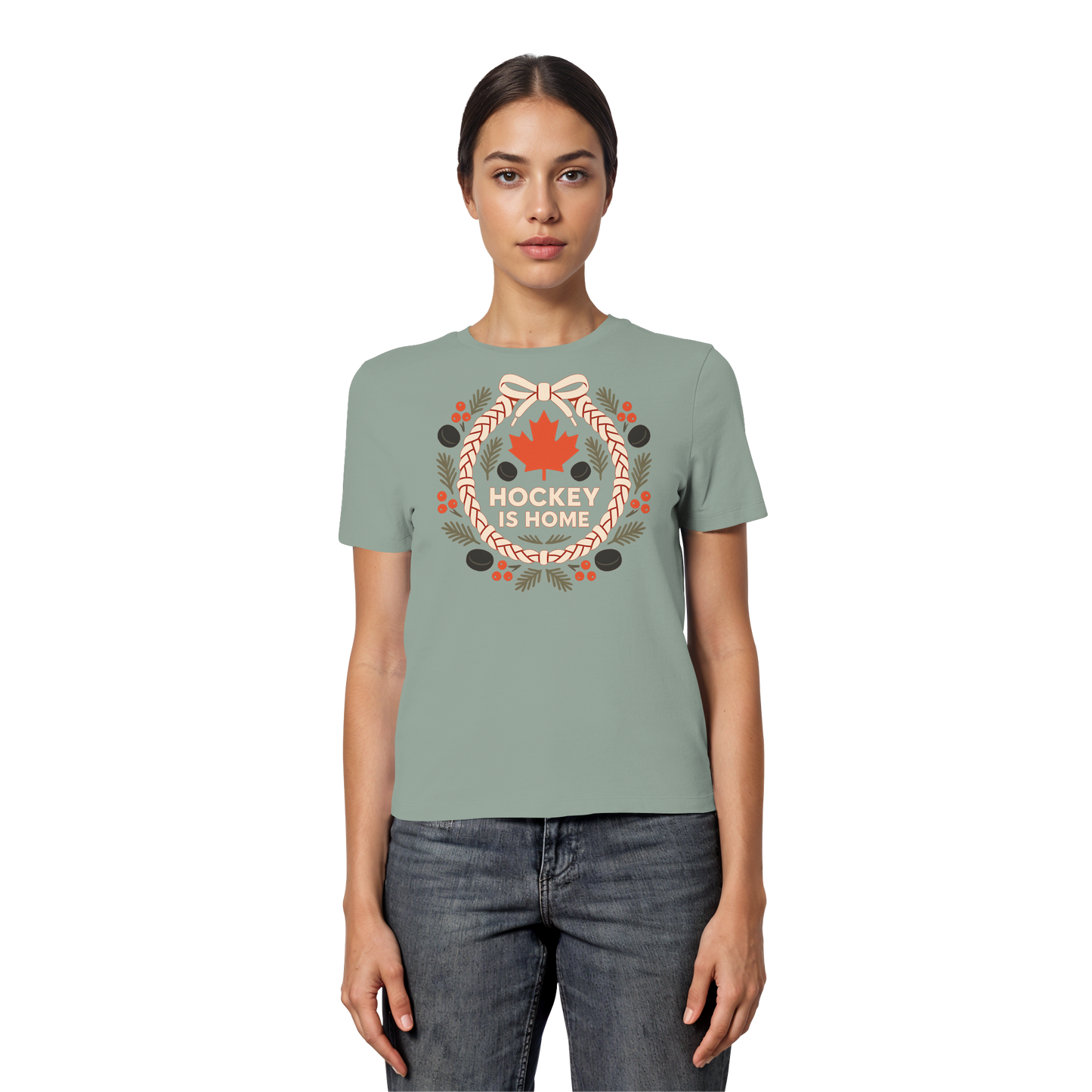 Hockey Lace Wreath Women’s Tee | Christmas Hockey Shirt | Premium Cotton Blend Top
