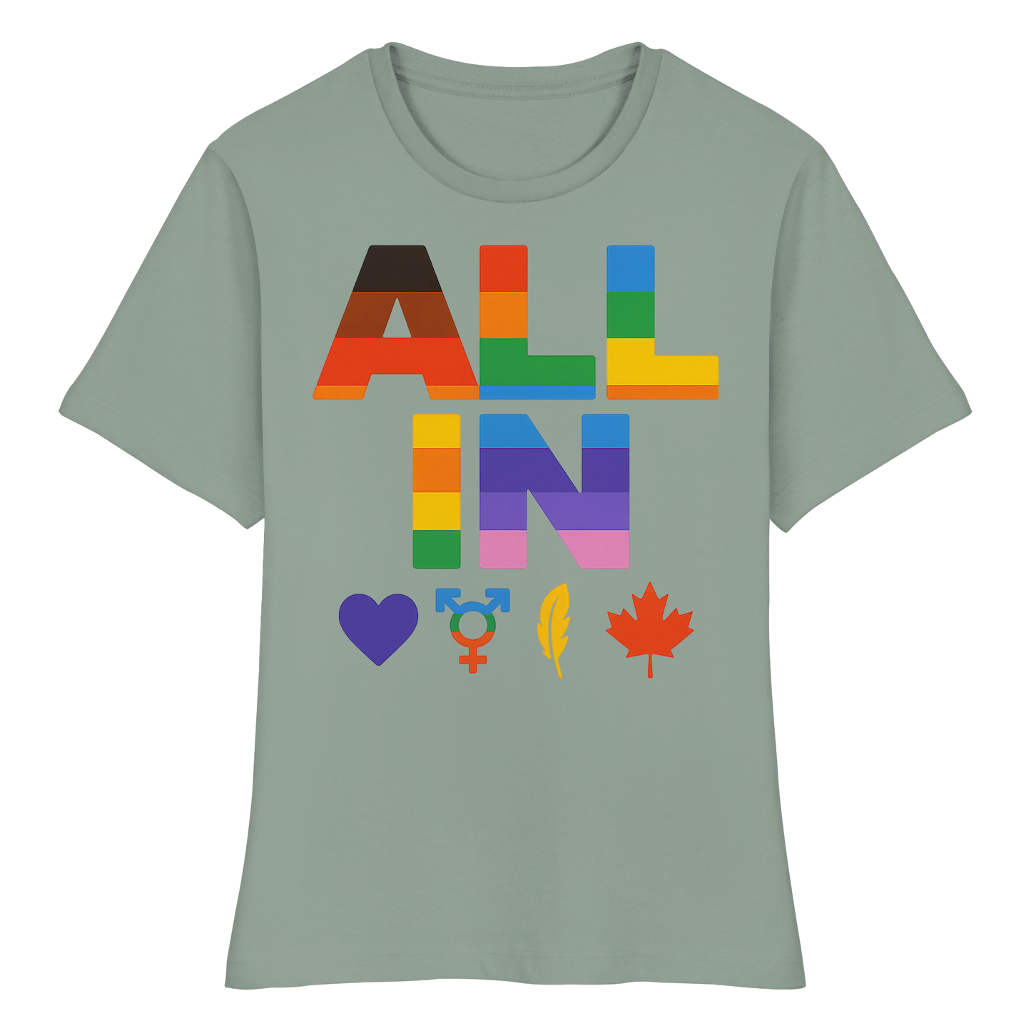 ALL IN Heart. Voice. Pride. - Feminine Fit Tee with Bold Heart