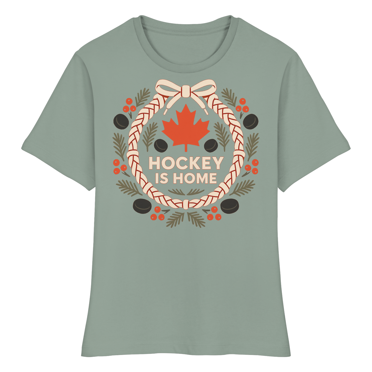 Hockey Lace Wreath Women’s Tee | Christmas Hockey Shirt | Premium Cotton Blend Top