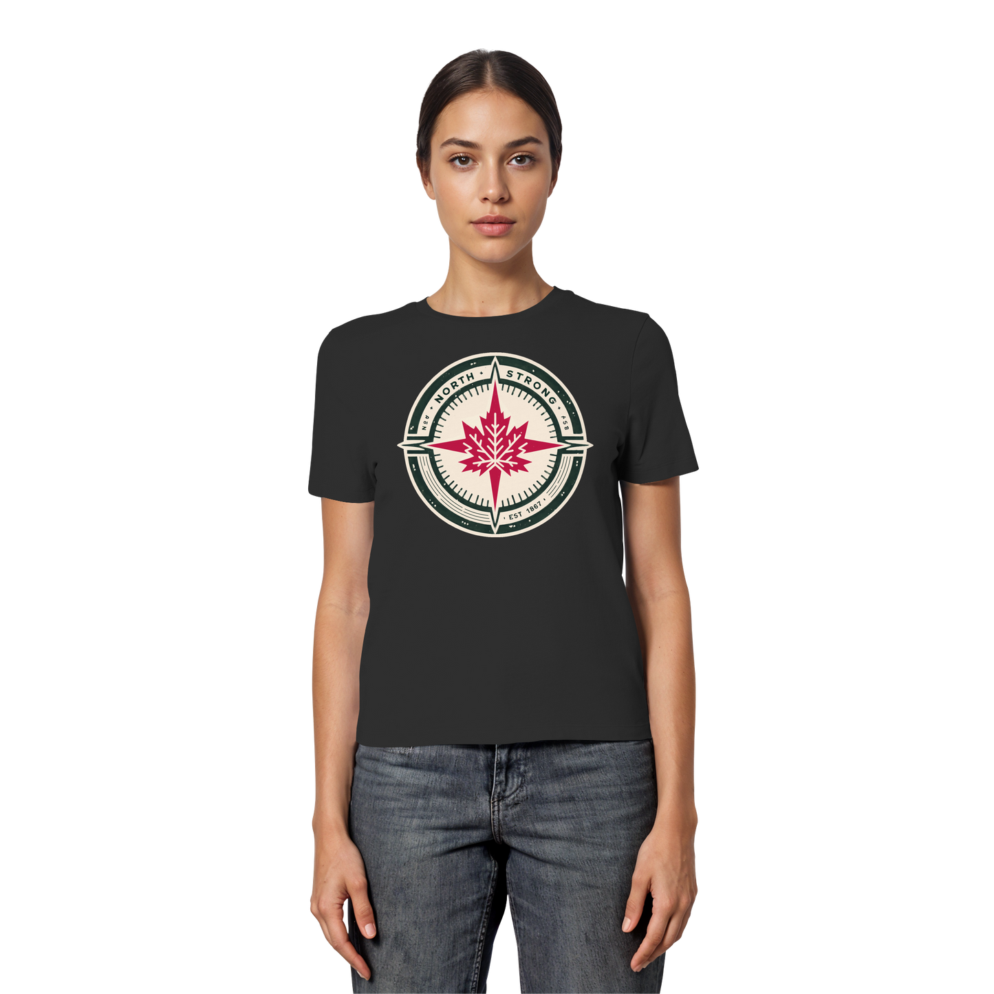 “North Strong” Compass Design – Women’s Favorite Tee – Navigate Adventure with Canadian Pride