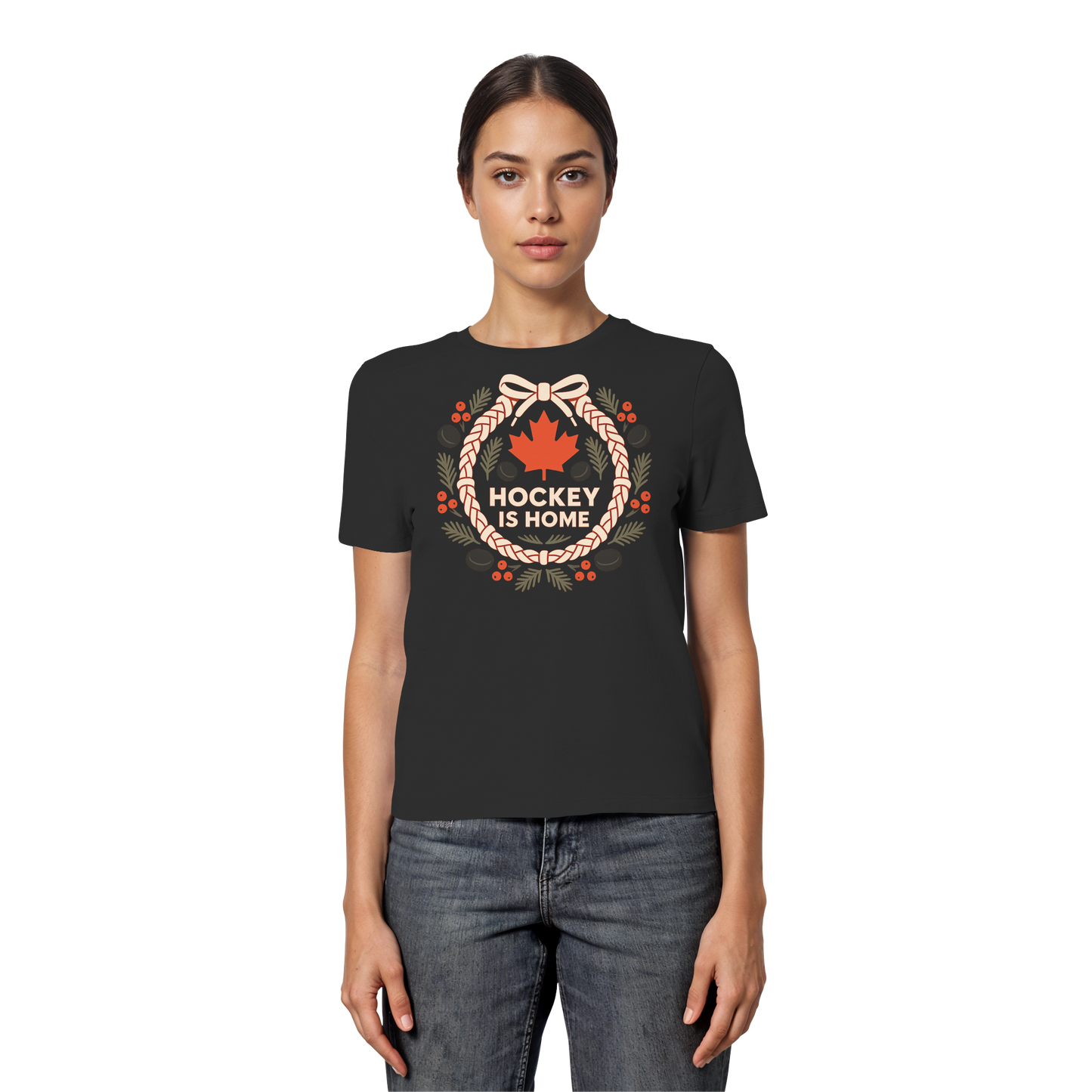 Hockey Lace Wreath Women’s Tee | Christmas Hockey Shirt | Premium Cotton Blend Top