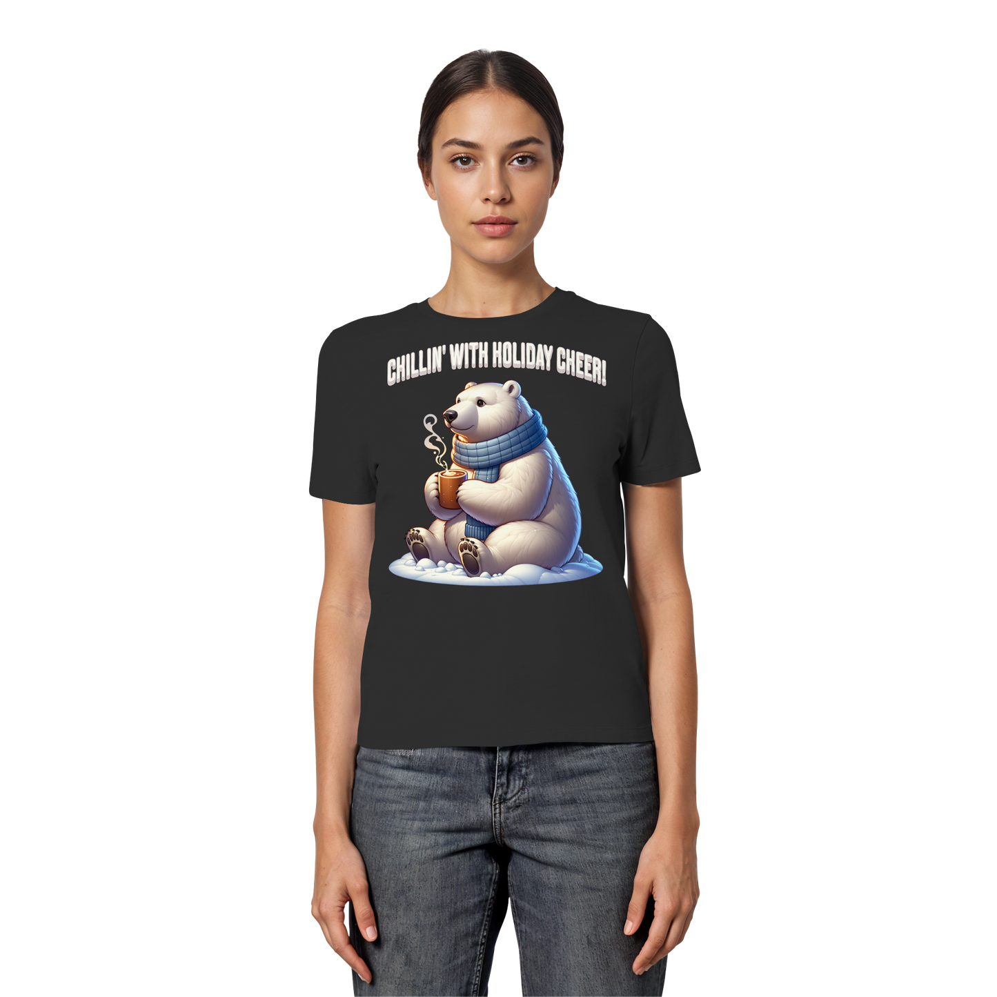 Chillin’ With Holiday Cheer Women’s Tee | Cute Polar Bear Holiday Shirt | Premium Cotton Blend,