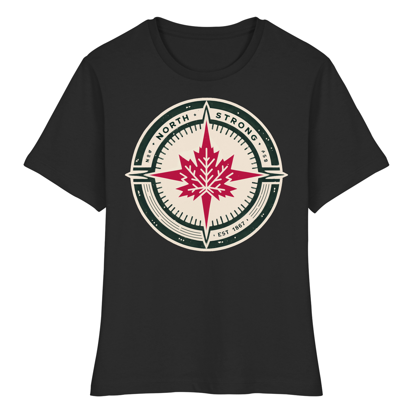 “North Strong” Compass Design – Women’s Favorite Tee – Navigate Adventure with Canadian Pride