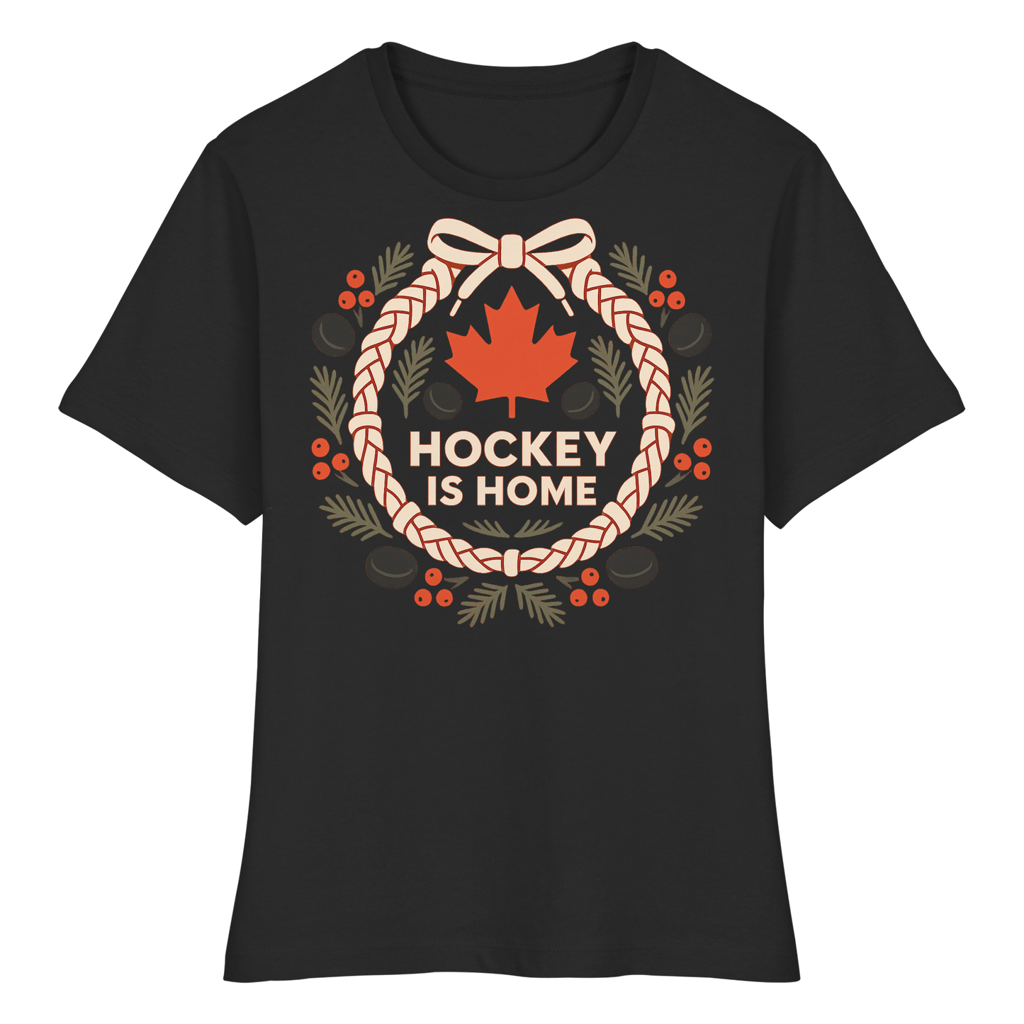 Hockey Lace Wreath Women’s Tee | Christmas Hockey Shirt | Premium Cotton Blend Top