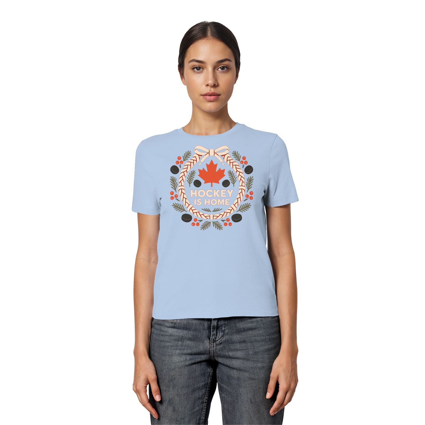 Hockey Lace Wreath Women’s Tee | Christmas Hockey Shirt | Premium Cotton Blend Top
