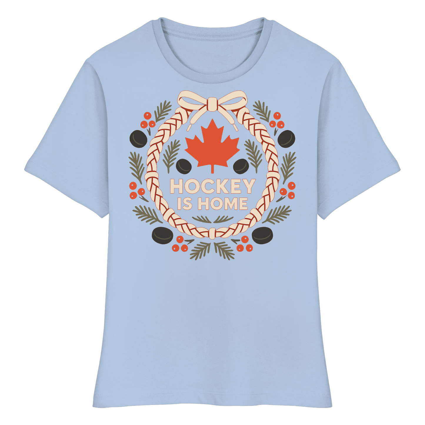 Hockey Lace Wreath Women’s Tee | Christmas Hockey Shirt | Premium Cotton Blend Top