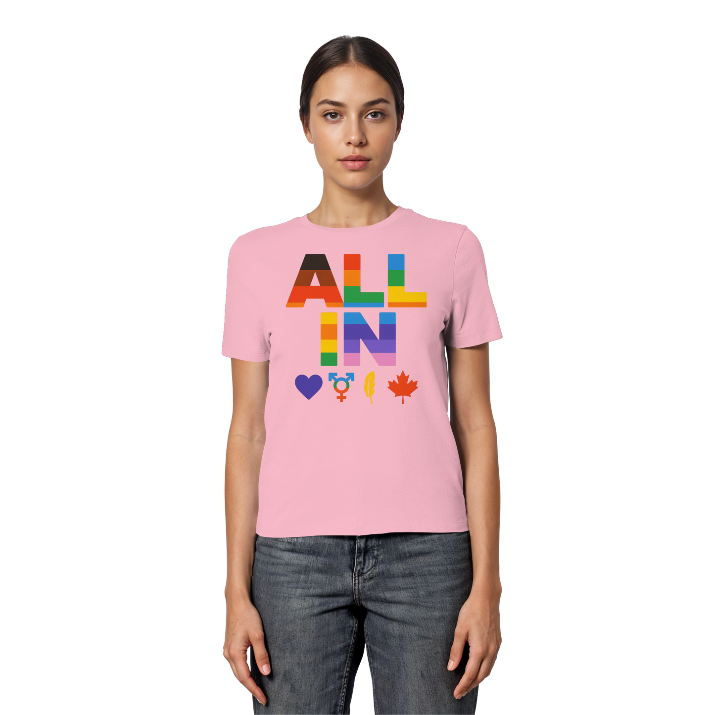 ALL IN Heart. Voice. Pride. - Feminine Fit Tee with Bold Heart