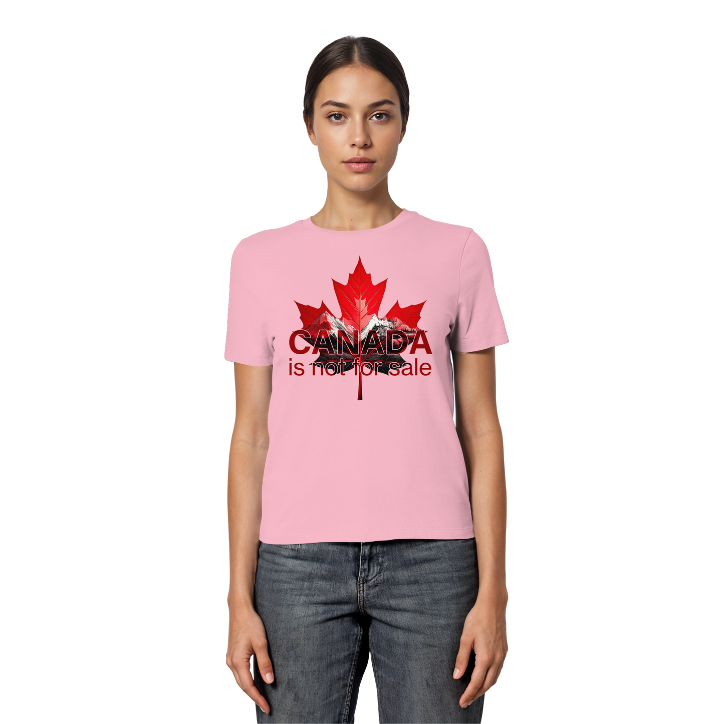 Women’s Favorite Tee “Canada is Not for Sale” – Red Maple Leaf and Mountains, Stylish Canada Shirt