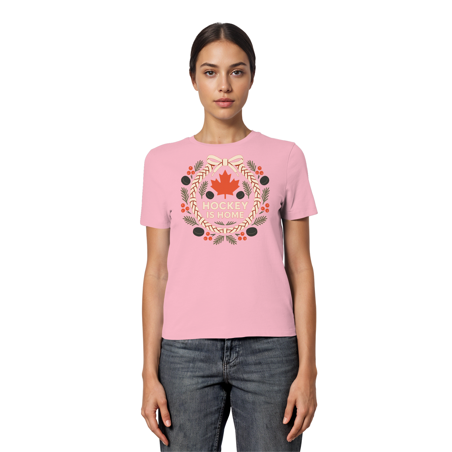 Hockey Lace Wreath Women’s Tee | Christmas Hockey Shirt | Premium Cotton Blend Top