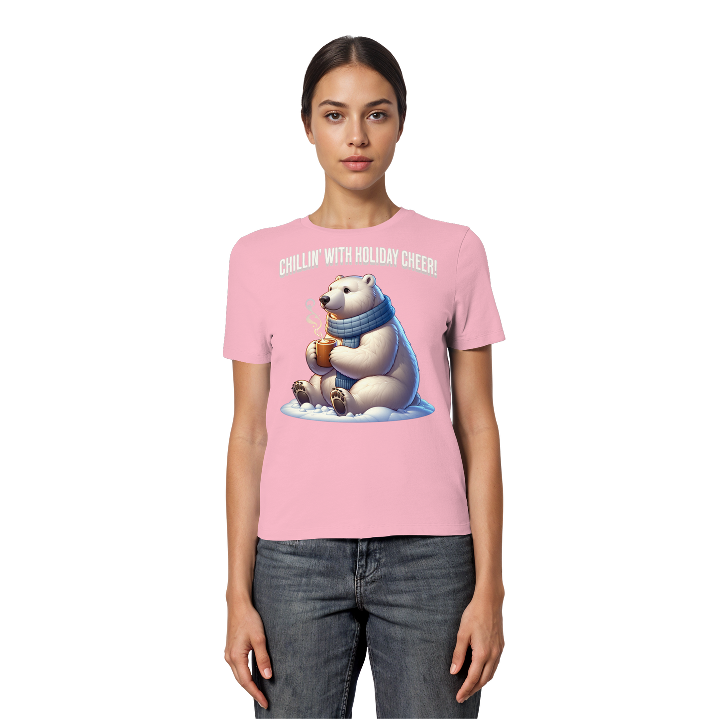 Chillin’ With Holiday Cheer Women’s Tee | Cute Polar Bear Holiday Shirt | Premium Cotton Blend,