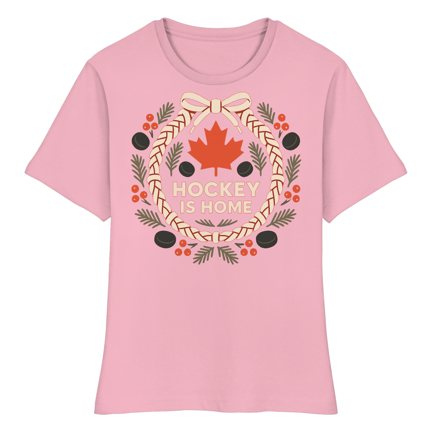 Hockey Lace Wreath Women’s Tee | Christmas Hockey Shirt | Premium Cotton Blend Top