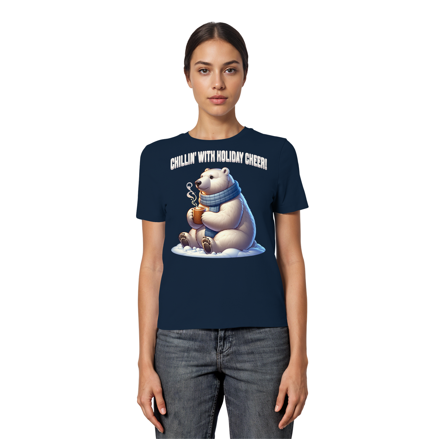 Chillin’ With Holiday Cheer Women’s Tee | Cute Polar Bear Holiday Shirt | Premium Cotton Blend,