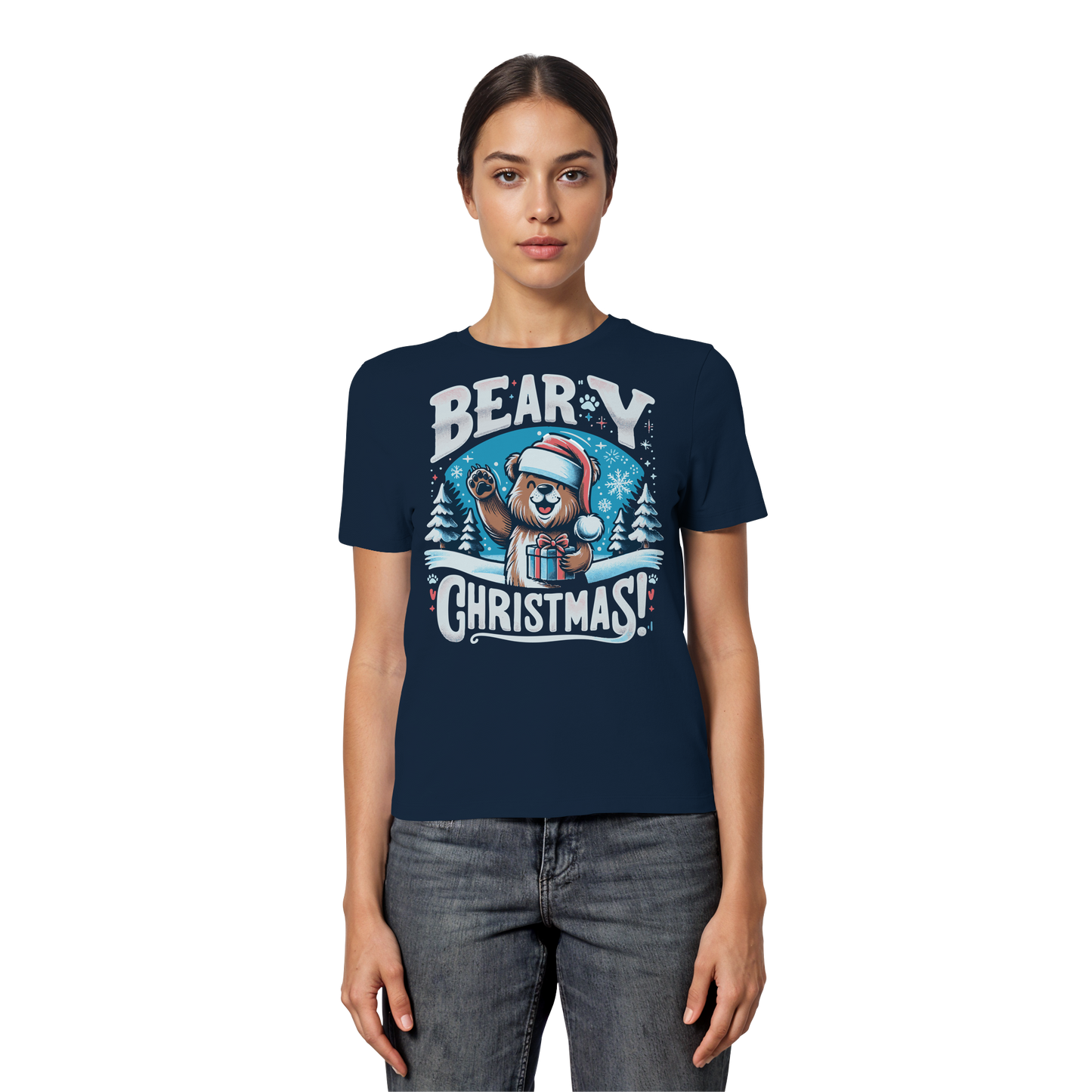 Beary Christmas Women’s Tee | Cute Holiday Bear Shirt | Premium Fitted Top –Funny Winter Gift