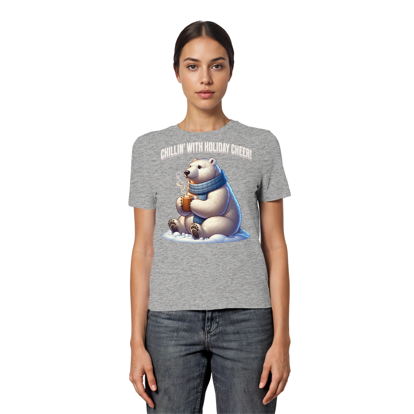 Chillin’ With Holiday Cheer Women’s Tee | Cute Polar Bear Holiday Shirt | Premium Cotton Blend,