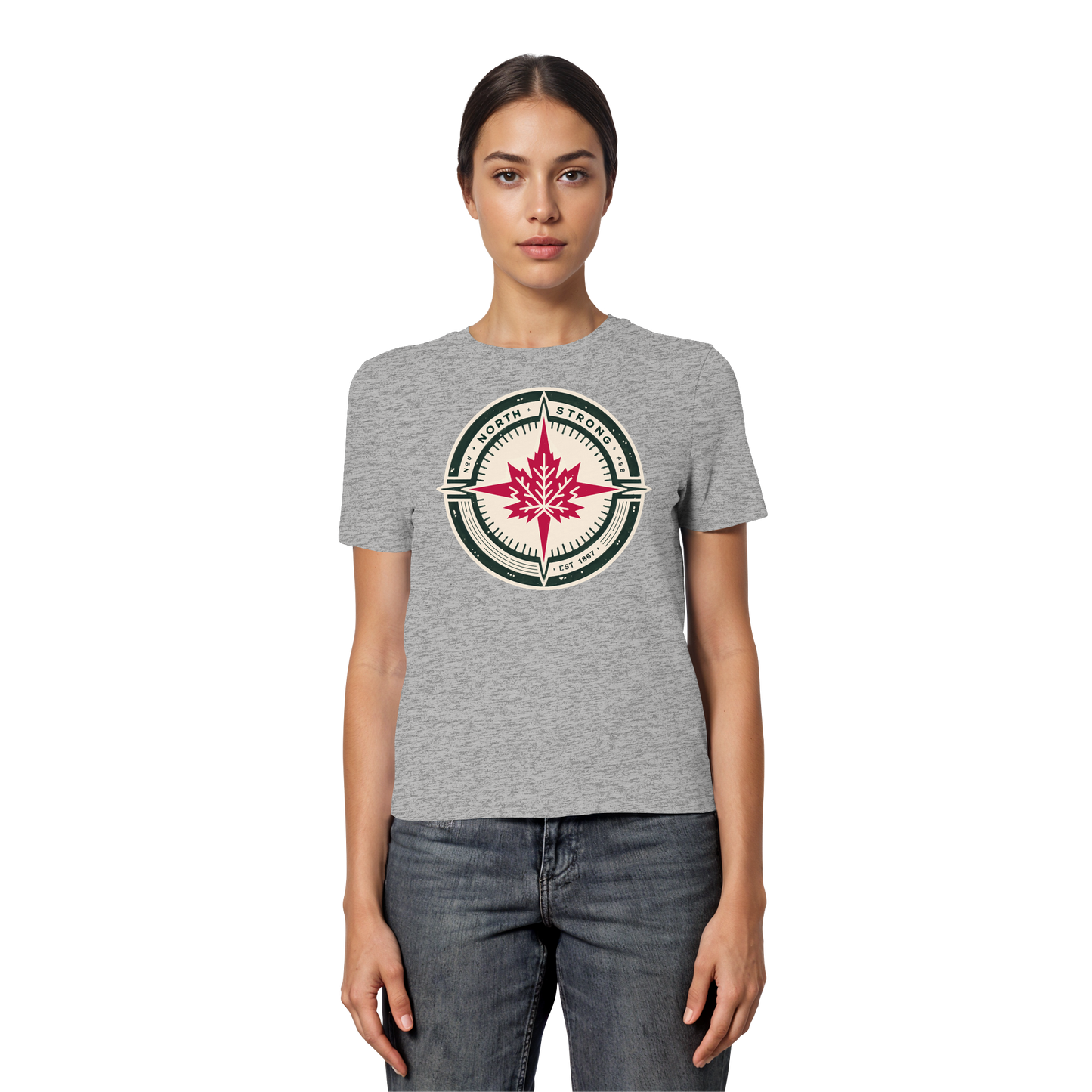 “North Strong” Compass Design – Women’s Favorite Tee – Navigate Adventure with Canadian Pride