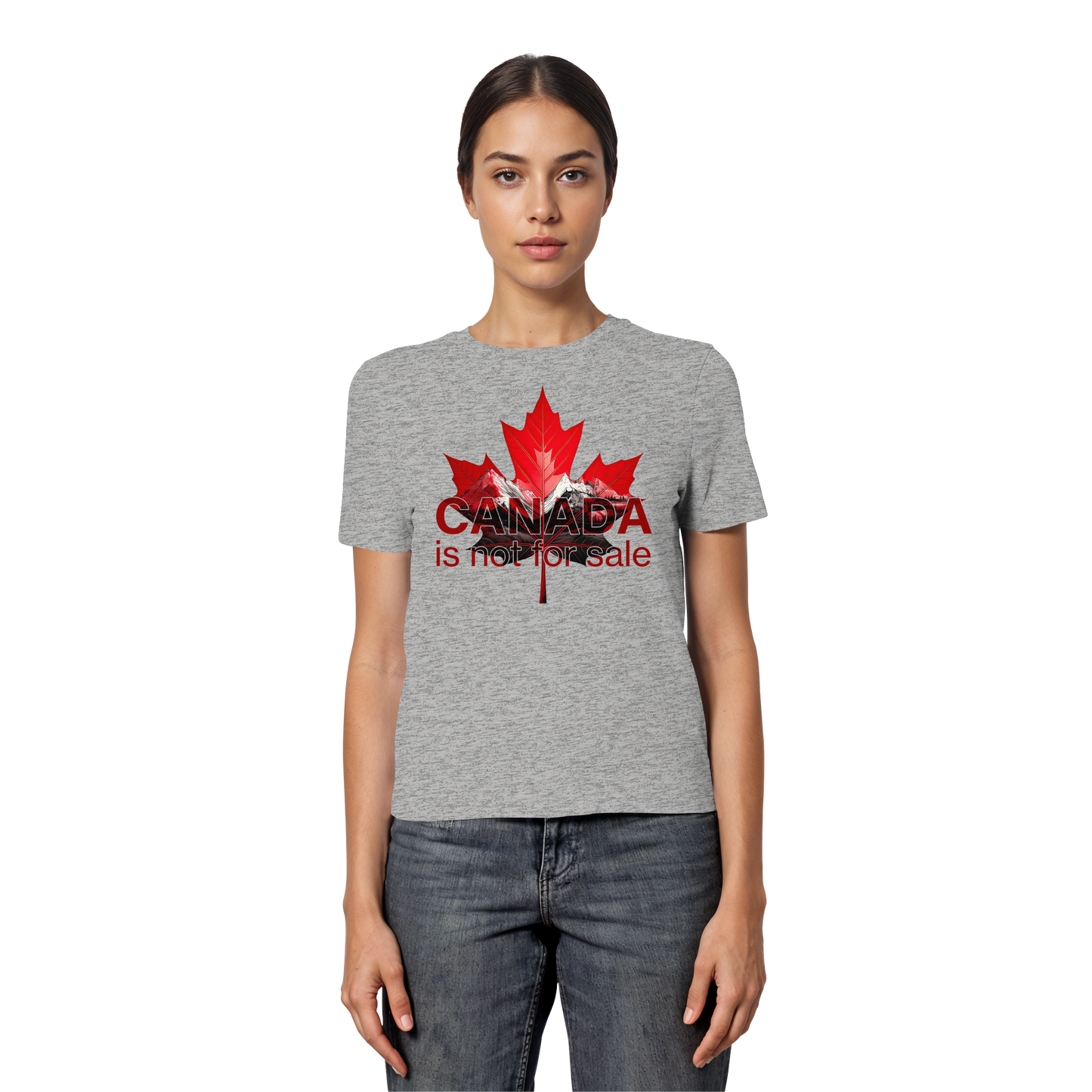 Women’s Favorite Tee “Canada is Not for Sale” – Red Maple Leaf and Mountains, Stylish Canada Shirt