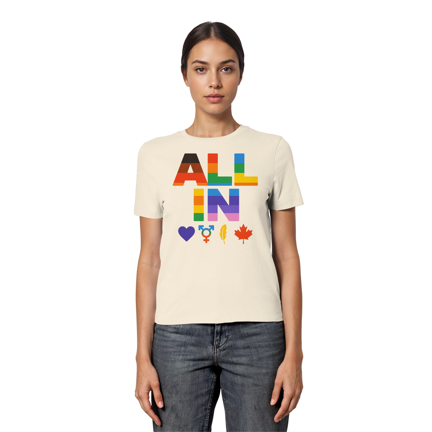 ALL IN Heart. Voice. Pride. - Feminine Fit Tee with Bold Heart