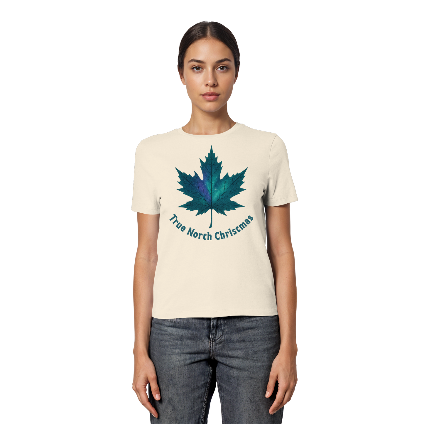 True North Christmas Women’s Tee | Maple Leaf Holiday Shirt | Premium Cotton Top