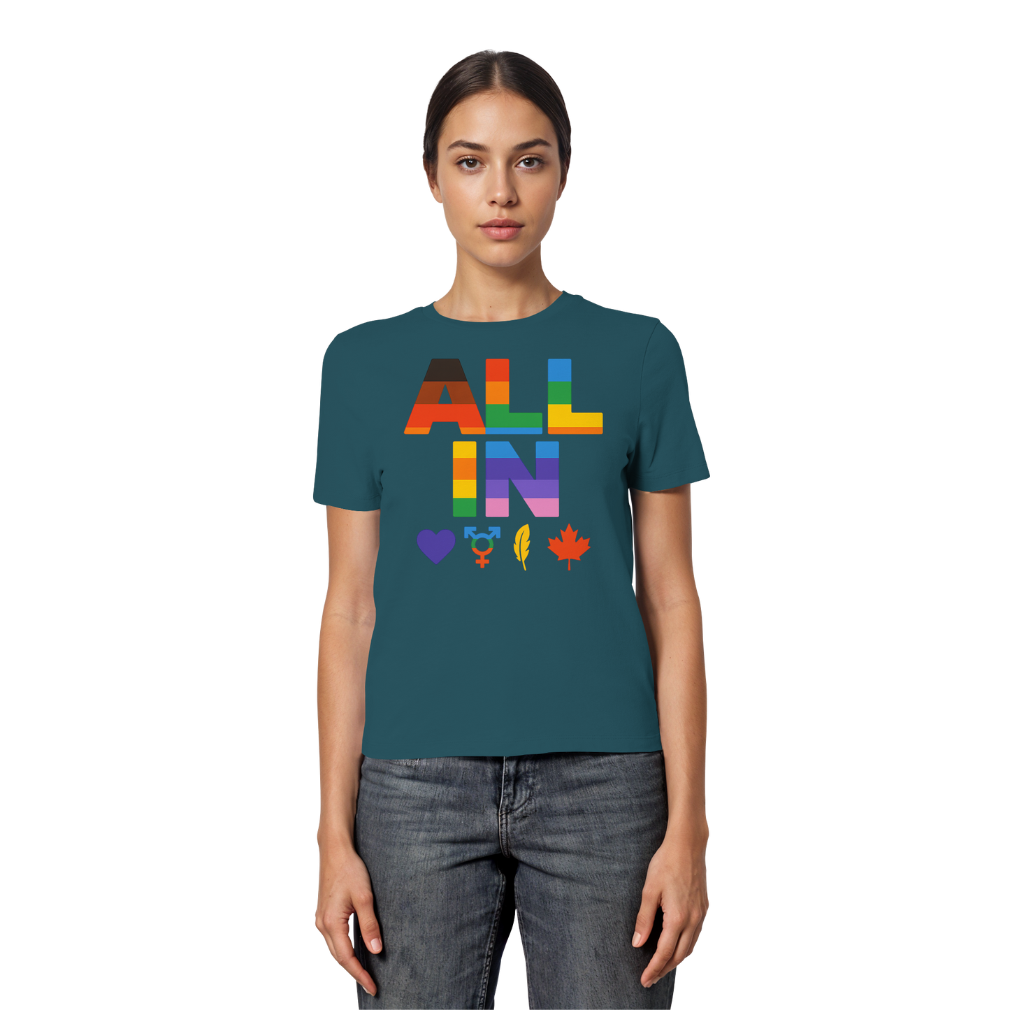 ALL IN Heart. Voice. Pride. - Feminine Fit Tee with Bold Heart