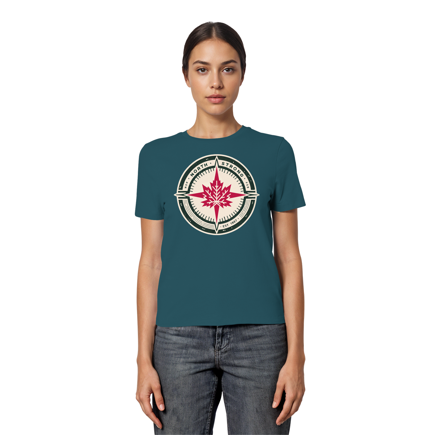 “North Strong” Compass Design – Women’s Favorite Tee – Navigate Adventure with Canadian Pride