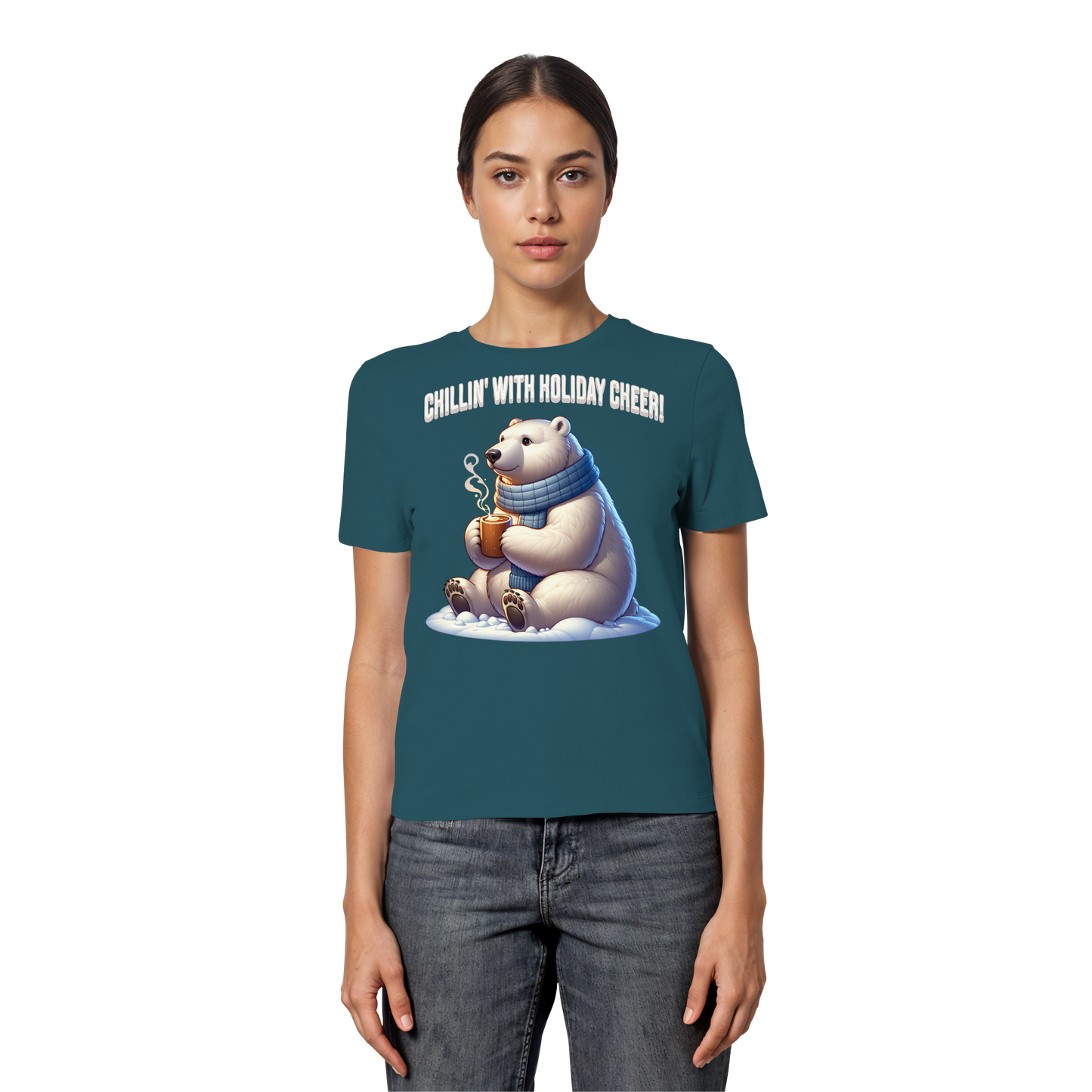 Chillin’ With Holiday Cheer Women’s Tee | Cute Polar Bear Holiday Shirt | Premium Cotton Blend,