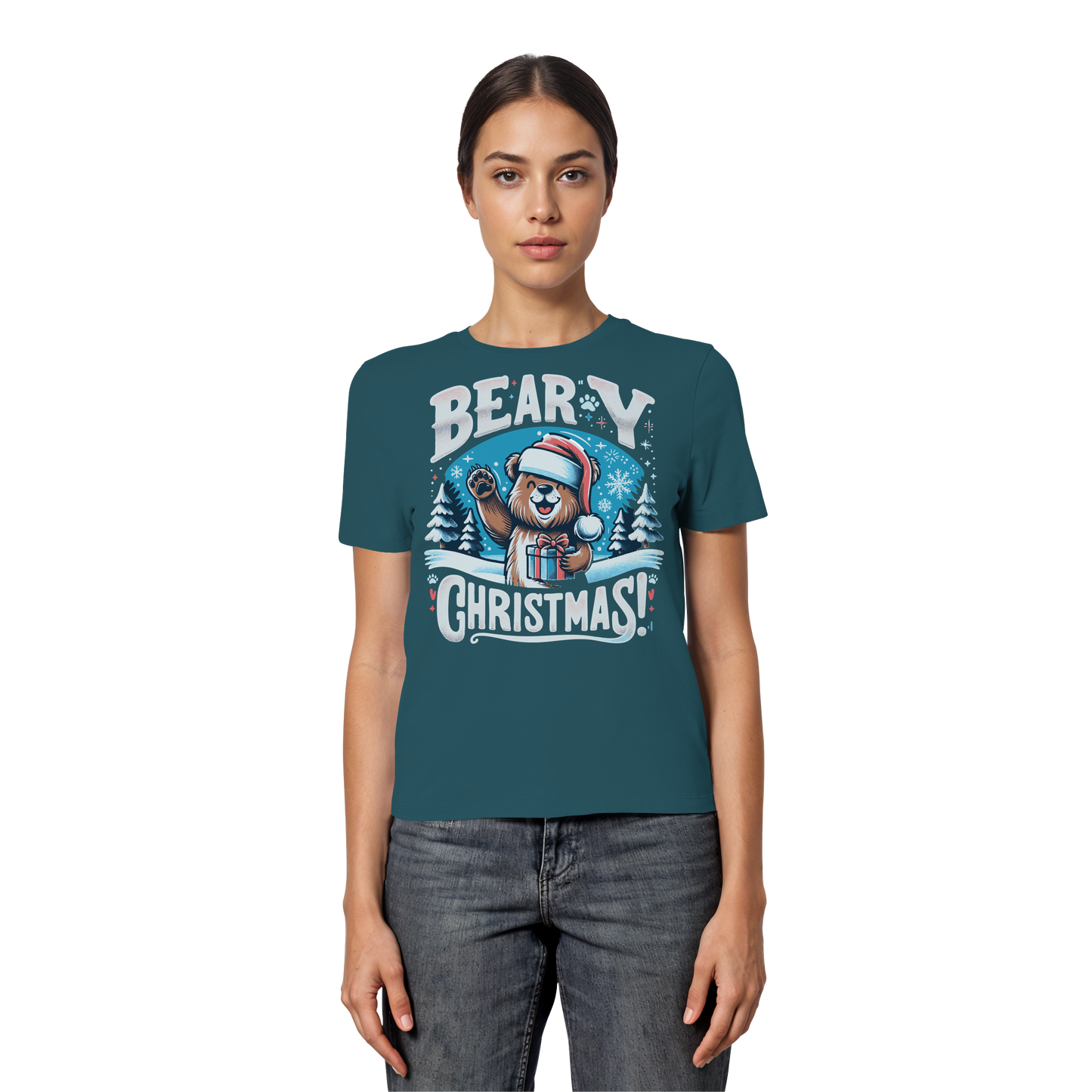 Beary Christmas Women’s Tee | Cute Holiday Bear Shirt | Premium Fitted Top –Funny Winter Gift