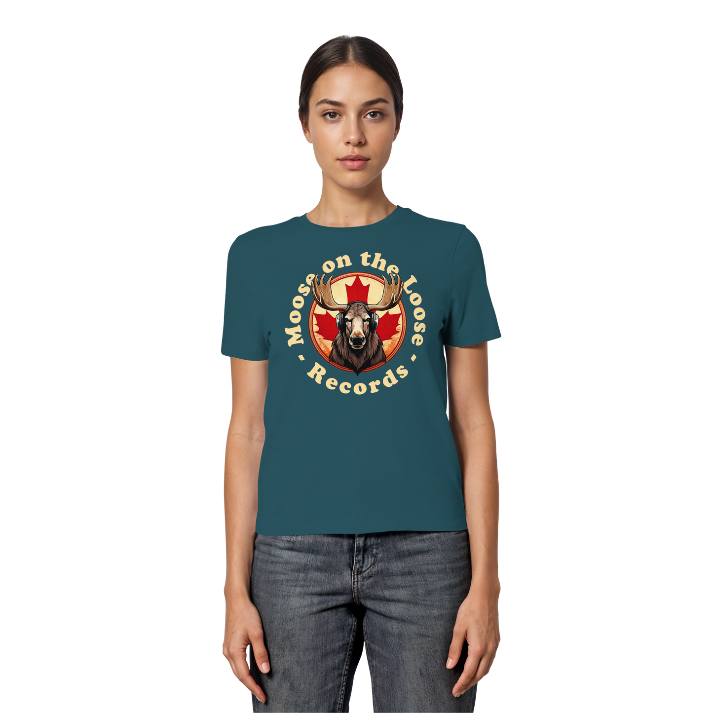 “Moose on the Loose Records” Women’s Fitted Tee – A Hit for Every Playlist