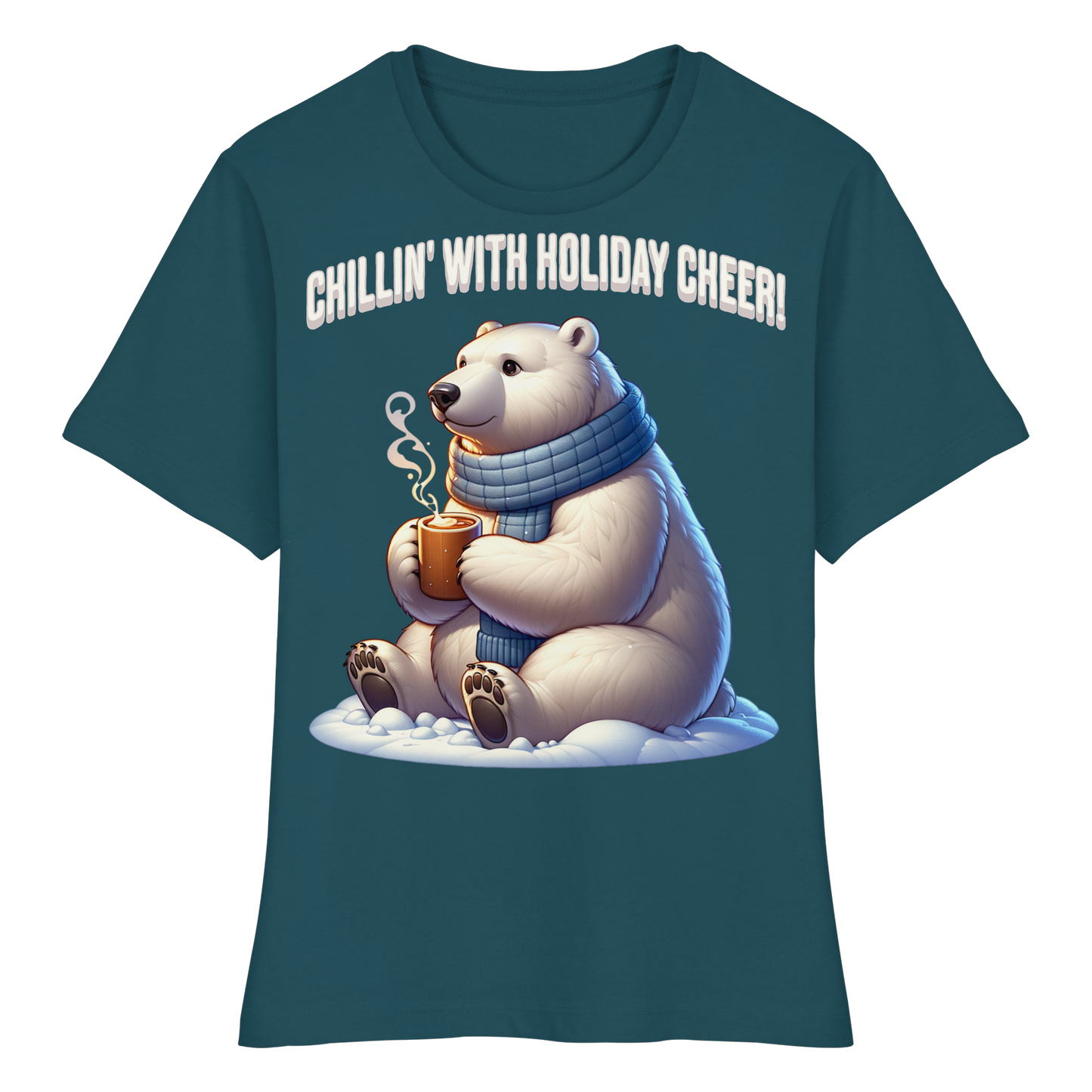 Chillin’ With Holiday Cheer Women’s Tee | Cute Polar Bear Holiday Shirt | Premium Cotton Blend,
