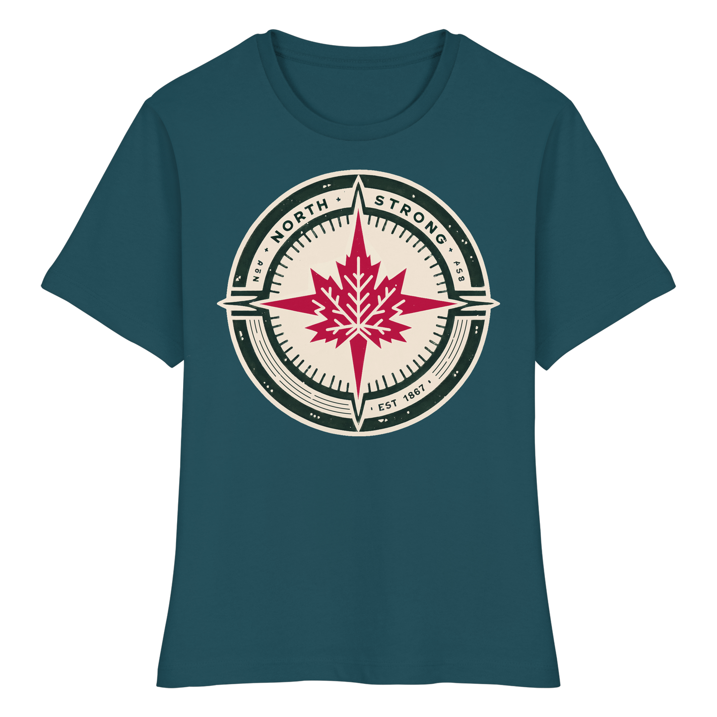 “North Strong” Compass Design – Women’s Favorite Tee – Navigate Adventure with Canadian Pride