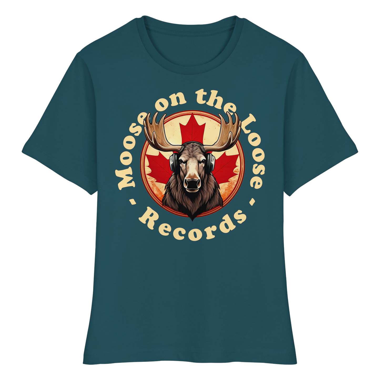 “Moose on the Loose Records” Women’s Fitted Tee – A Hit for Every Playlist