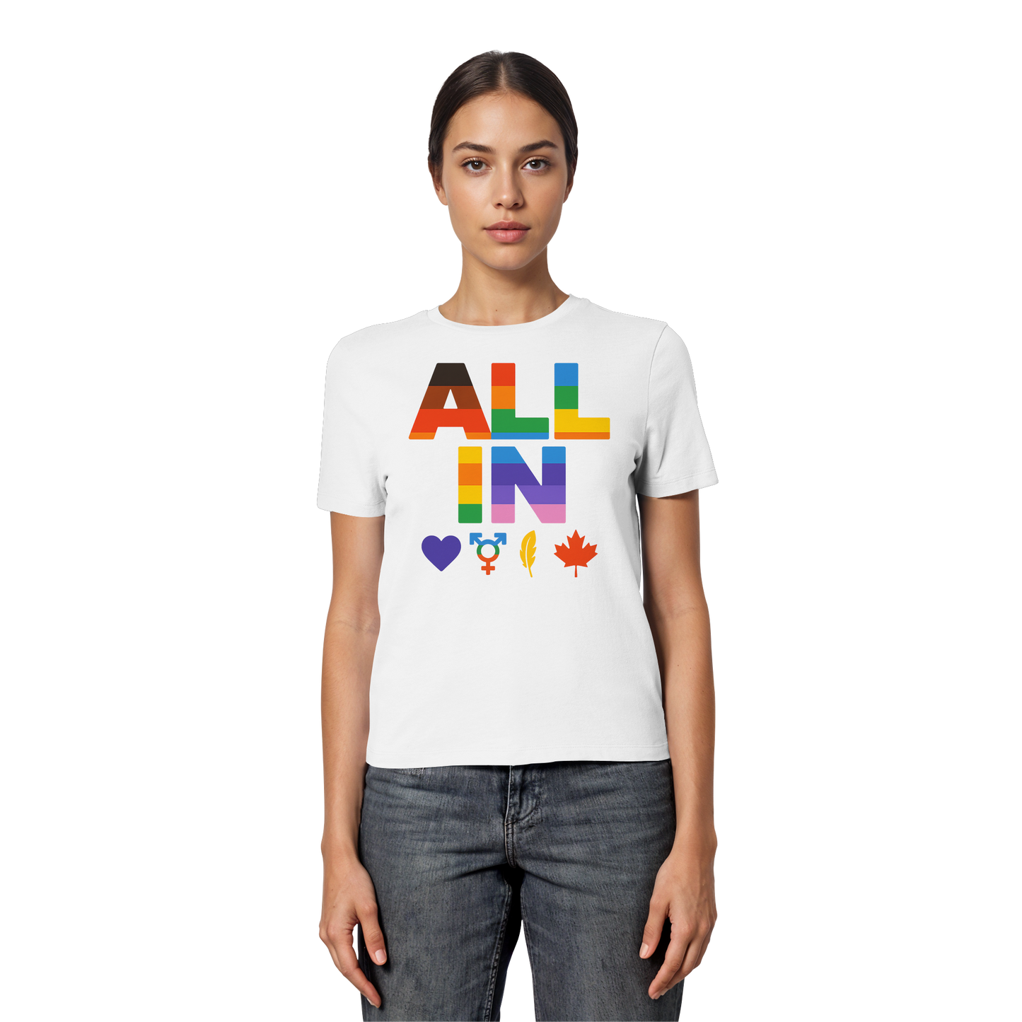 ALL IN Heart. Voice. Pride. - Feminine Fit Tee with Bold Heart