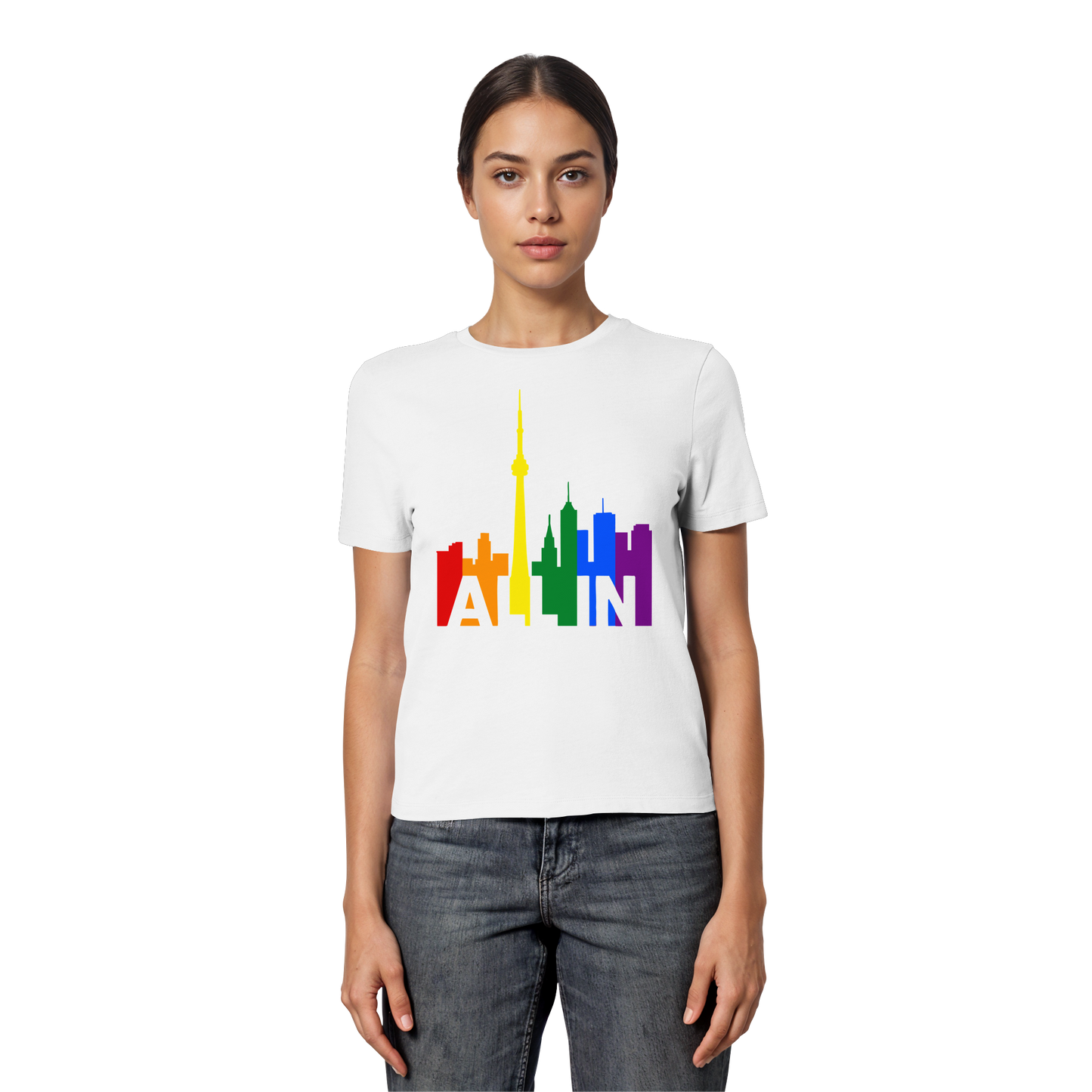 ALL IN – Pride Toronto Women’s T-Shirt – Feminine Fit – Bold & Proud