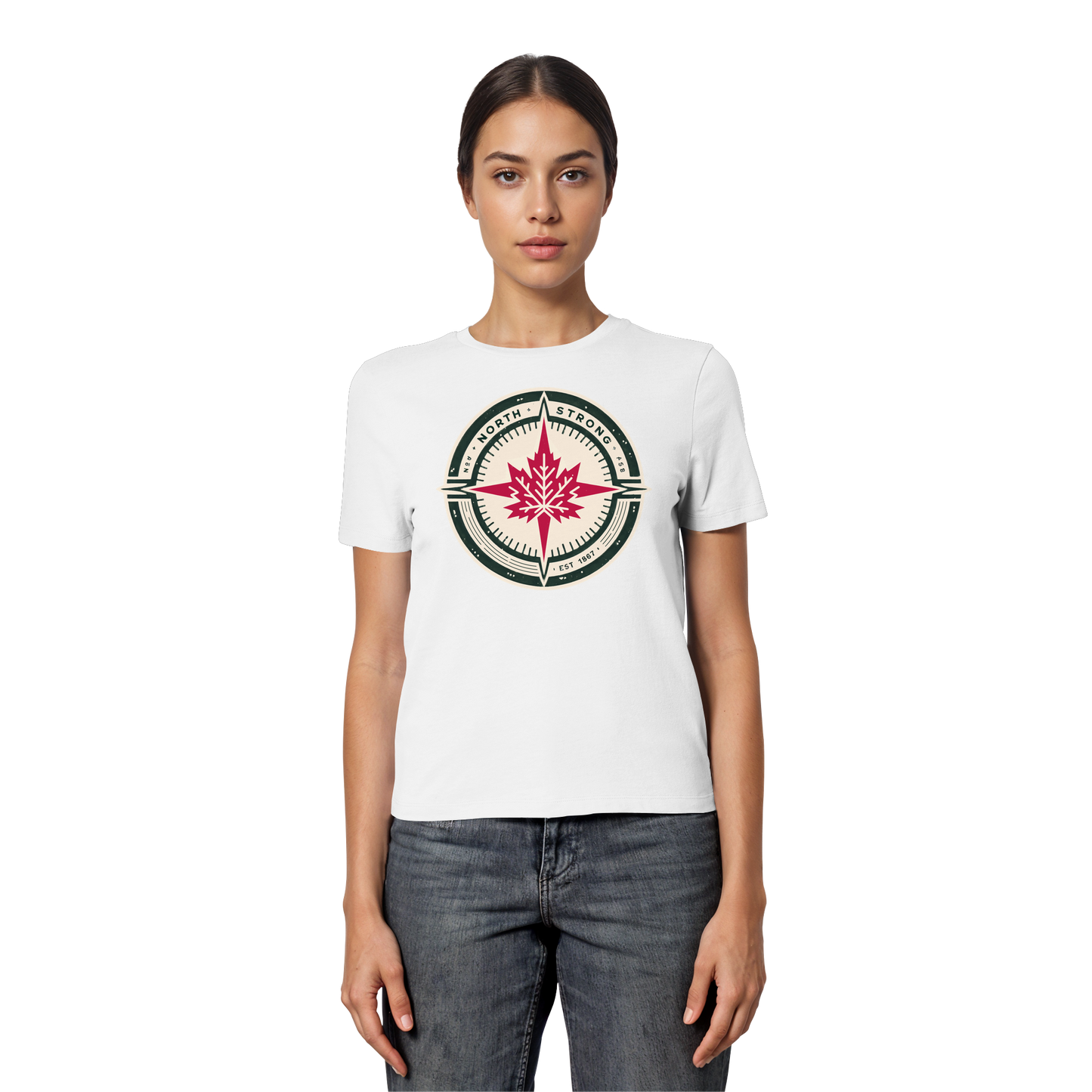 “North Strong” Compass Design – Women’s Favorite Tee – Navigate Adventure with Canadian Pride