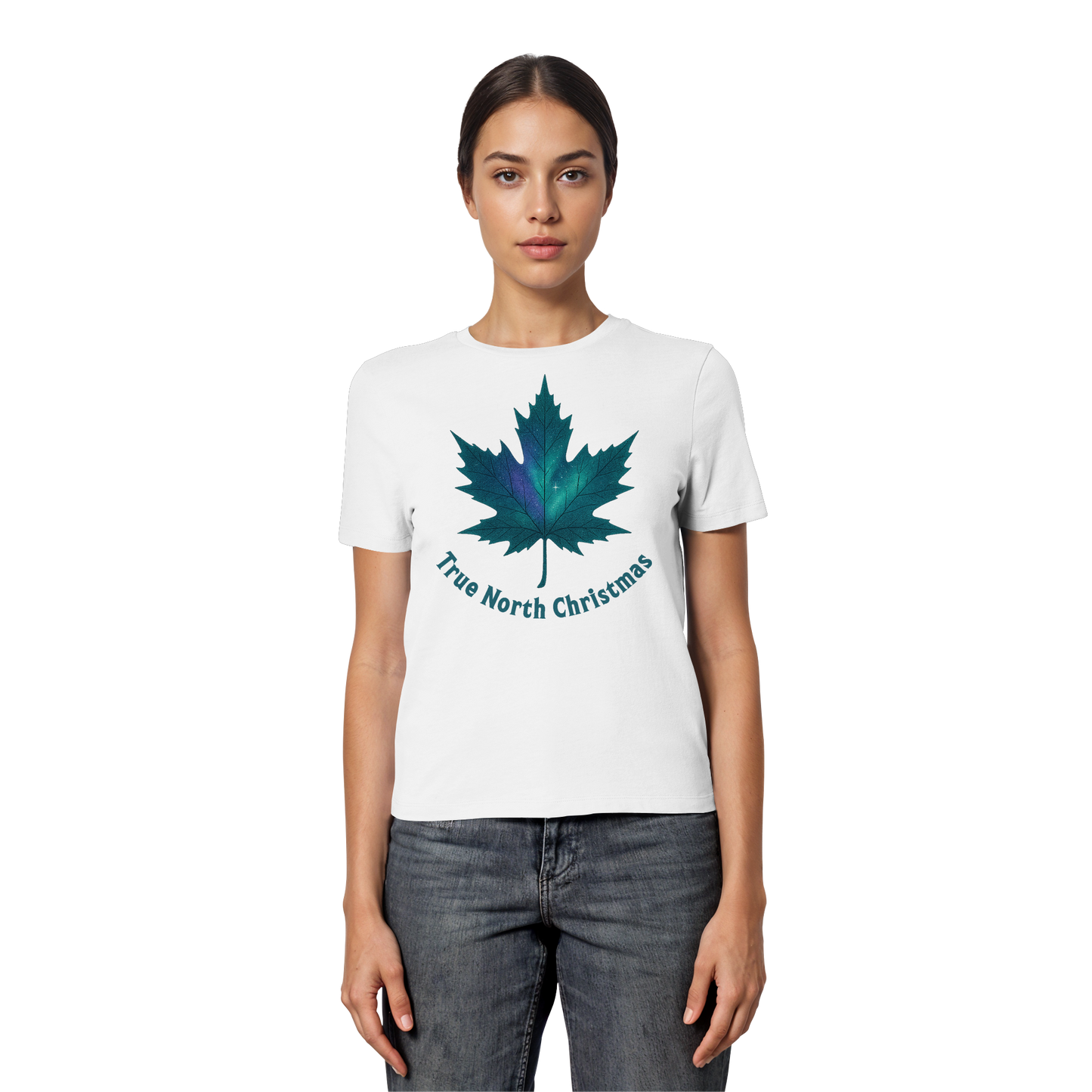 True North Christmas Women’s Tee | Maple Leaf Holiday Shirt | Premium Cotton Top