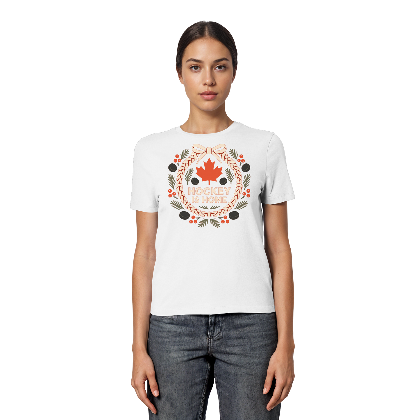 Hockey Lace Wreath Women’s Tee | Christmas Hockey Shirt | Premium Cotton Blend Top