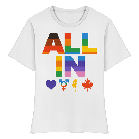 ALL IN Heart. Voice. Pride. - Feminine Fit Tee with Bold Heart