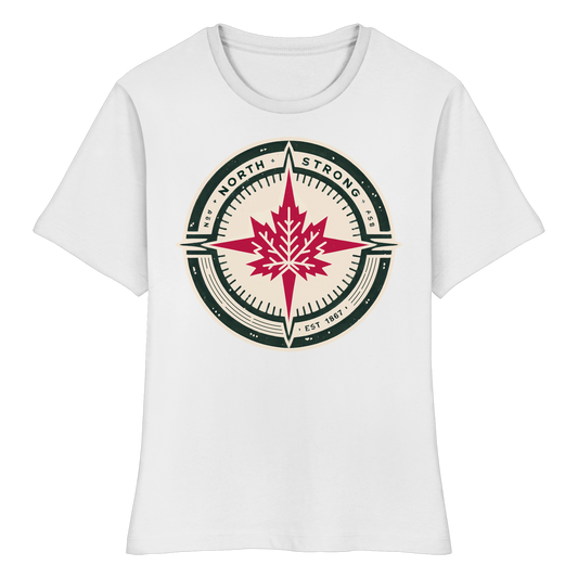 “North Strong” Compass Design – Women’s Favorite Tee – Navigate Adventure with Canadian Pride
