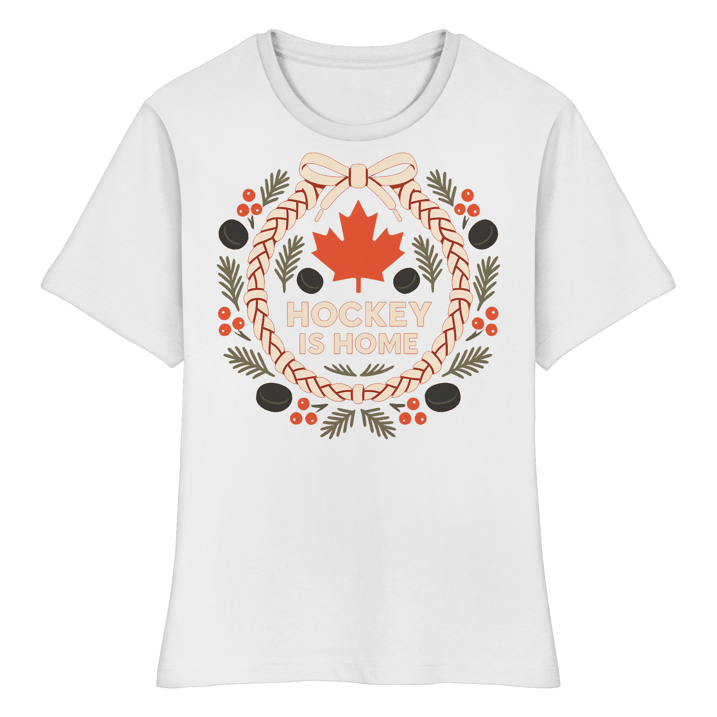 Hockey Lace Wreath Women’s Tee | Christmas Hockey Shirt | Premium Cotton Blend Top
