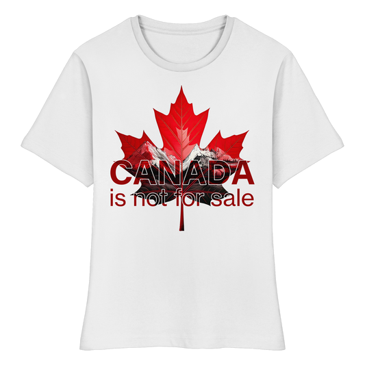 Women’s Favorite Tee “Canada is Not for Sale” – Red Maple Leaf and Mountains, Stylish Canada Shirt