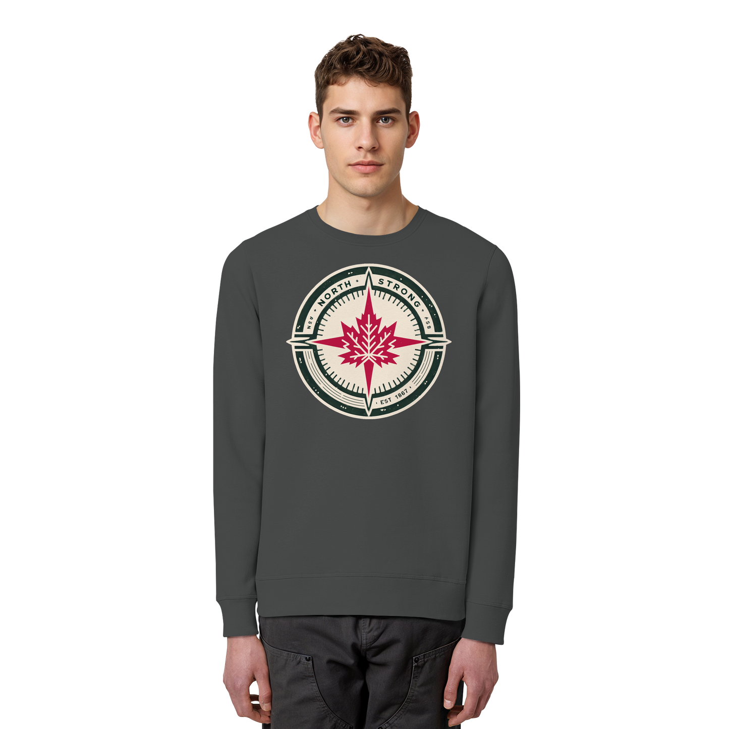 “North Strong” Compass Design Unisex Sweatshirt – Navigate Adventure with Canadian Pride
