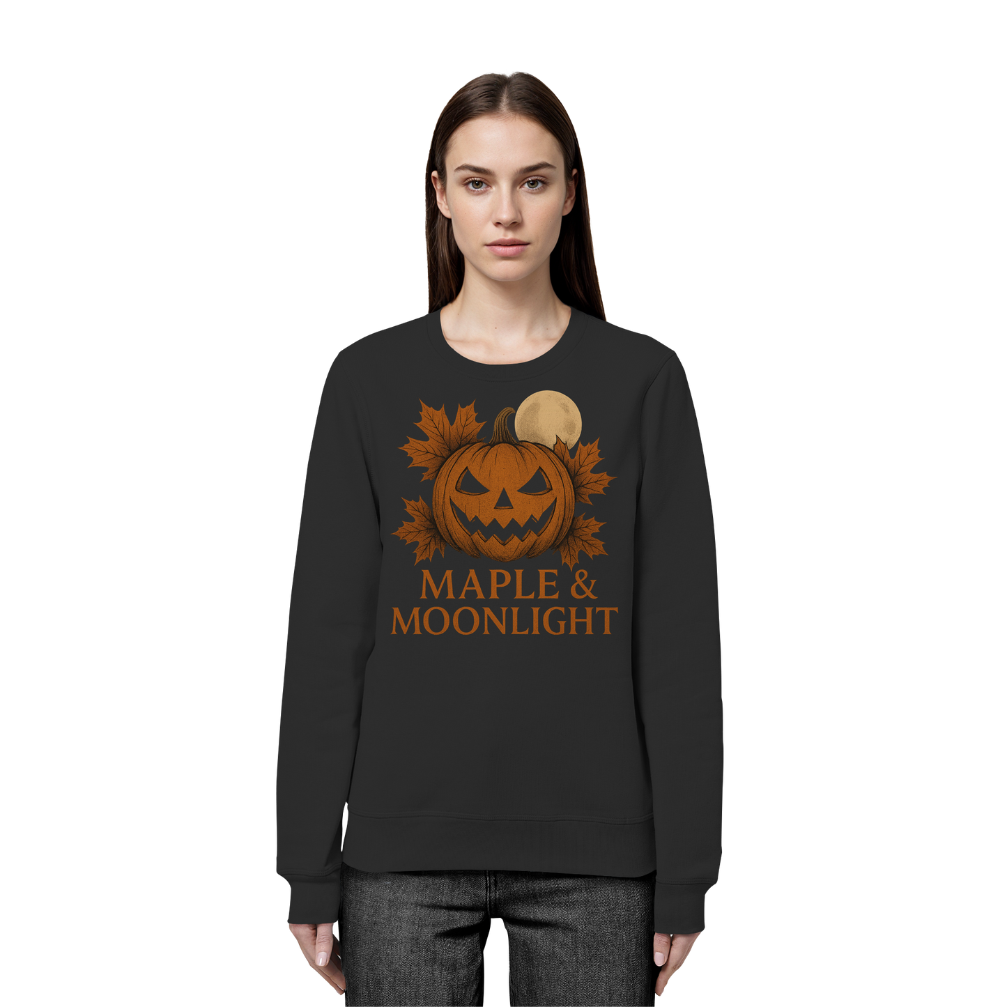 Maple & Moonlight – Cozy Halloween Sweatshirt - Canadian Pumpkin & Moon Design
