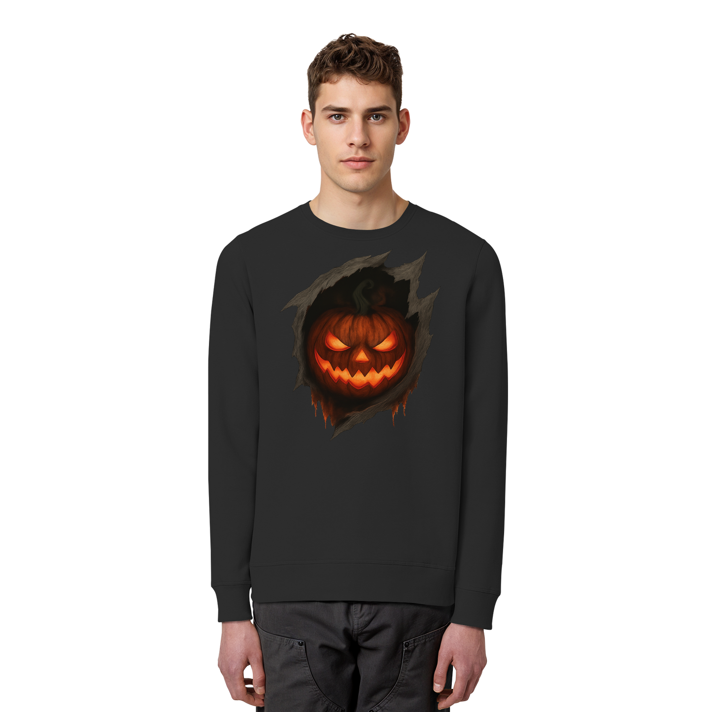 Pumpkin Core – Halloween Sweatshirt | Fiery Jack-O’-Lantern Design