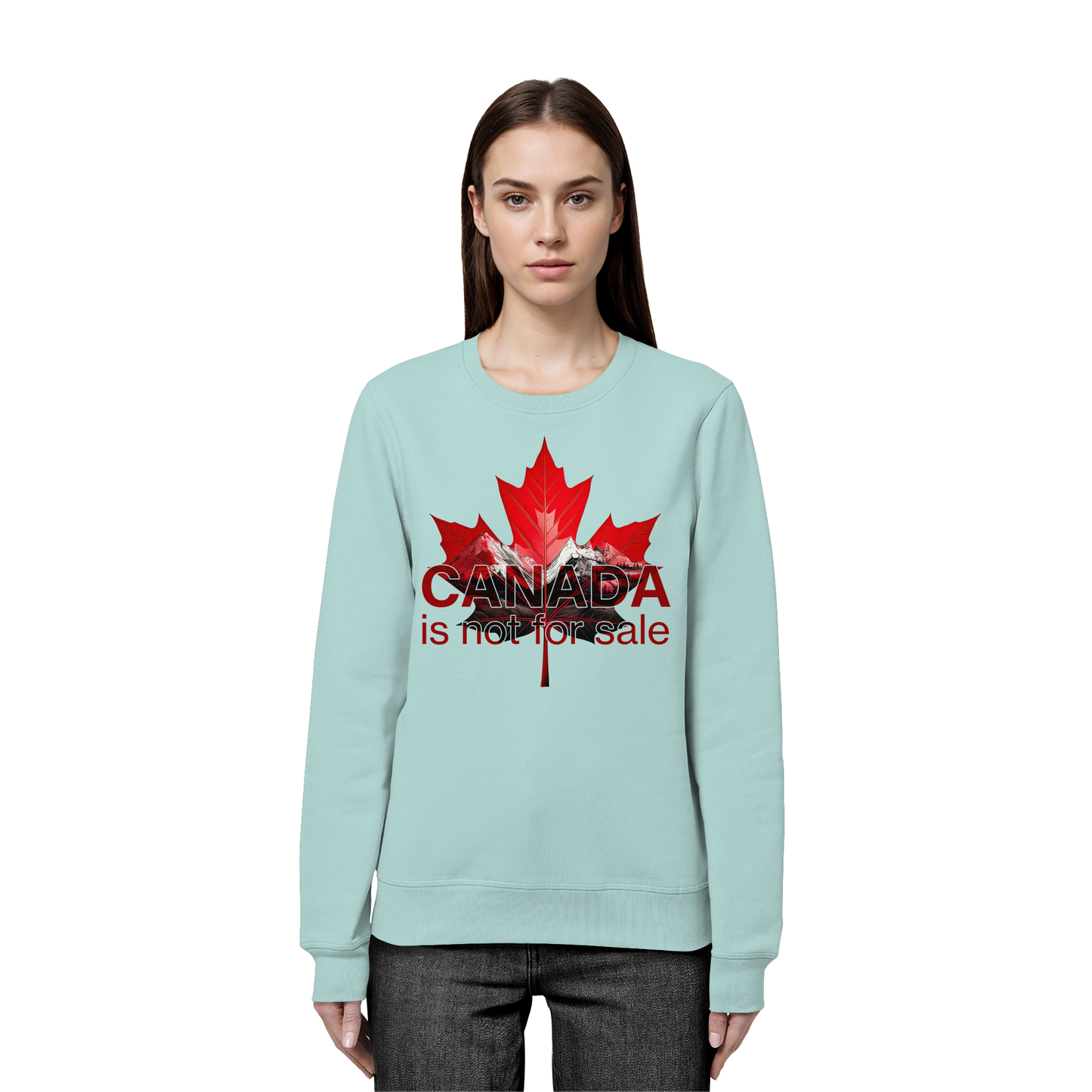 “Canada is Not for Sale” Sweatshirt - Red Maple Leaf and Mountains, Soft and Warm