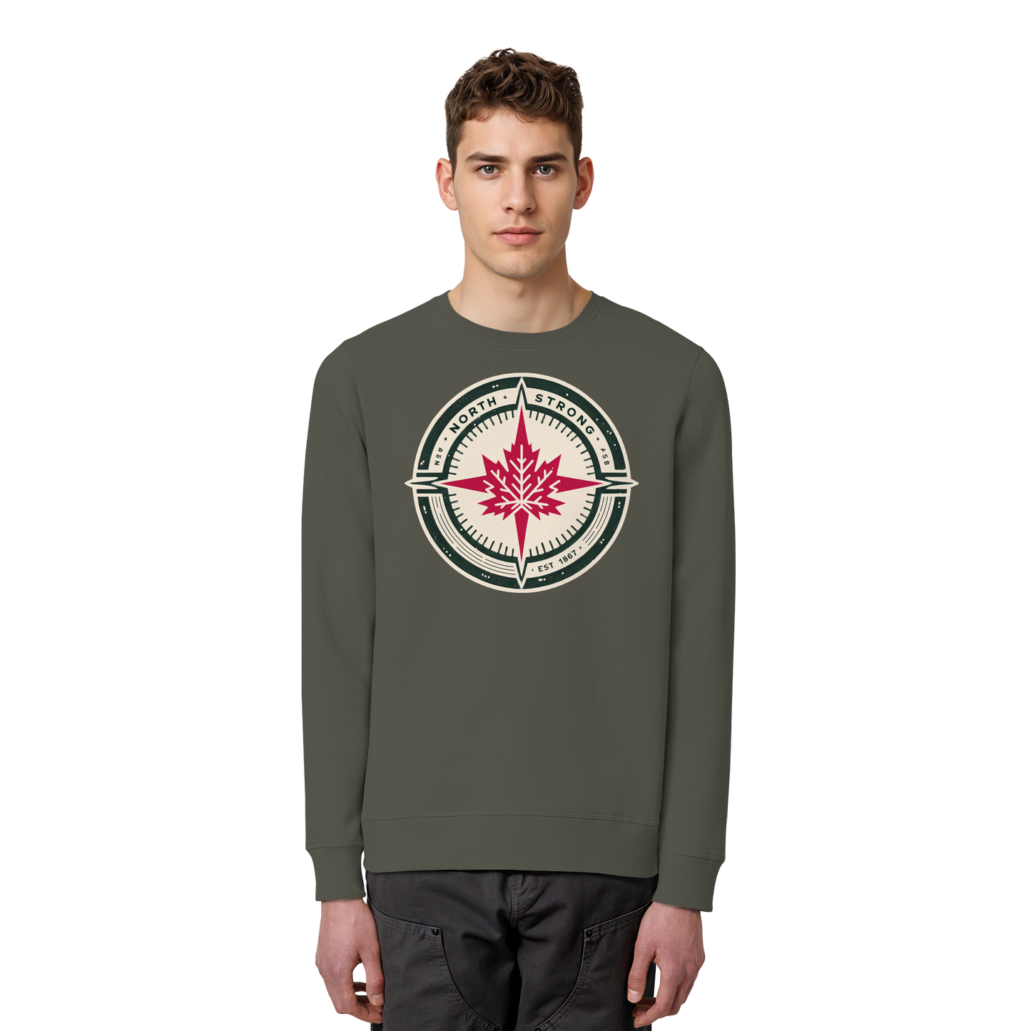 “North Strong” Compass Design Unisex Sweatshirt – Navigate Adventure with Canadian Pride