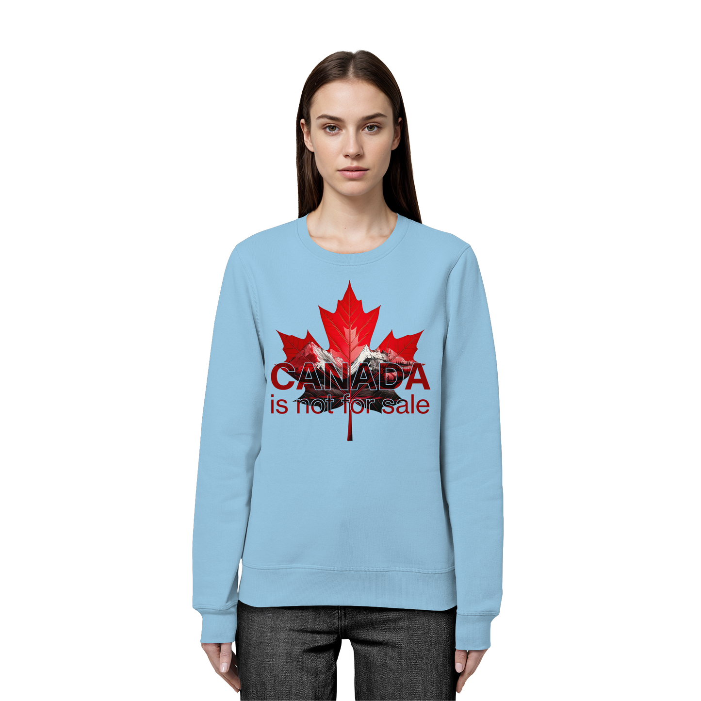 “Canada is Not for Sale” Sweatshirt - Red Maple Leaf and Mountains, Soft and Warm