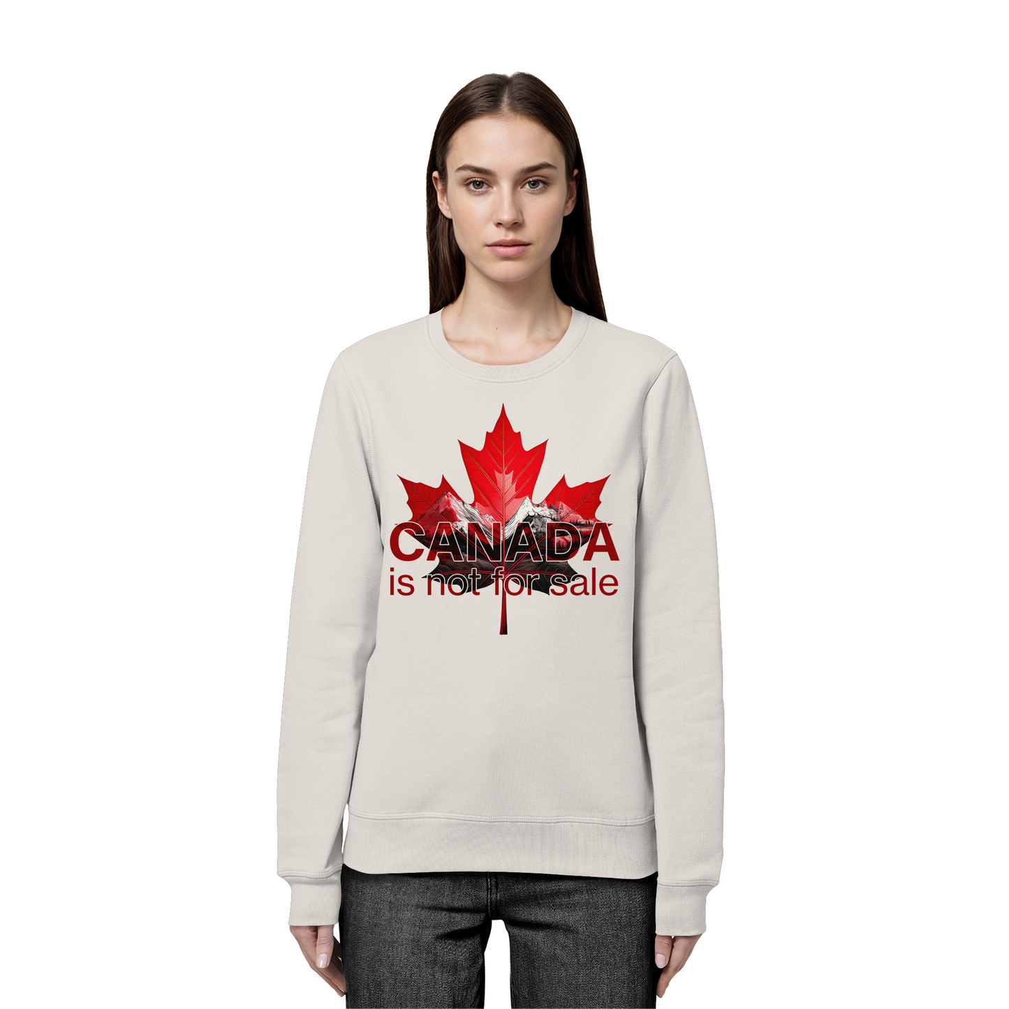“Canada is Not for Sale” Sweatshirt - Red Maple Leaf and Mountains, Soft and Warm