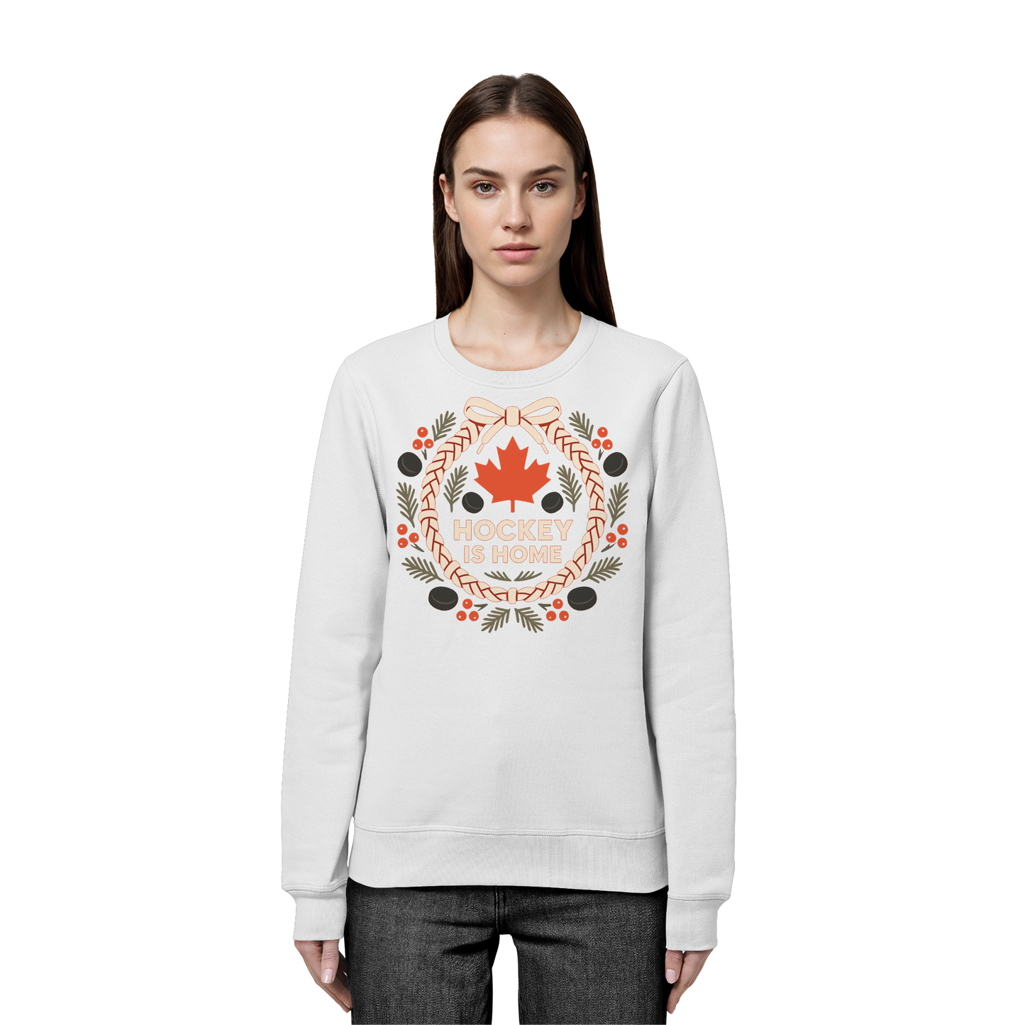 Hockey Lace Wreath Sweatshirt | Hockey Christmas Crewneck | Premium Fleece Sweatshirt