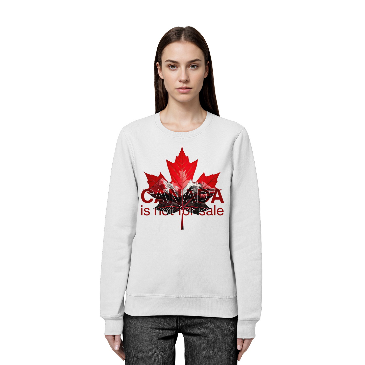 “Canada is Not for Sale” Sweatshirt - Red Maple Leaf and Mountains, Soft and Warm
