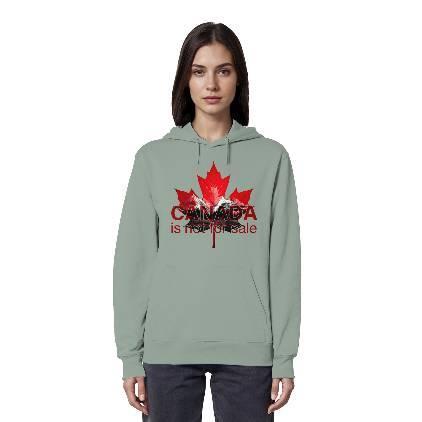 Hoodie “Canada is Not for Sale” – Red Maple Leaf and Mountains, Warm and Comfortable